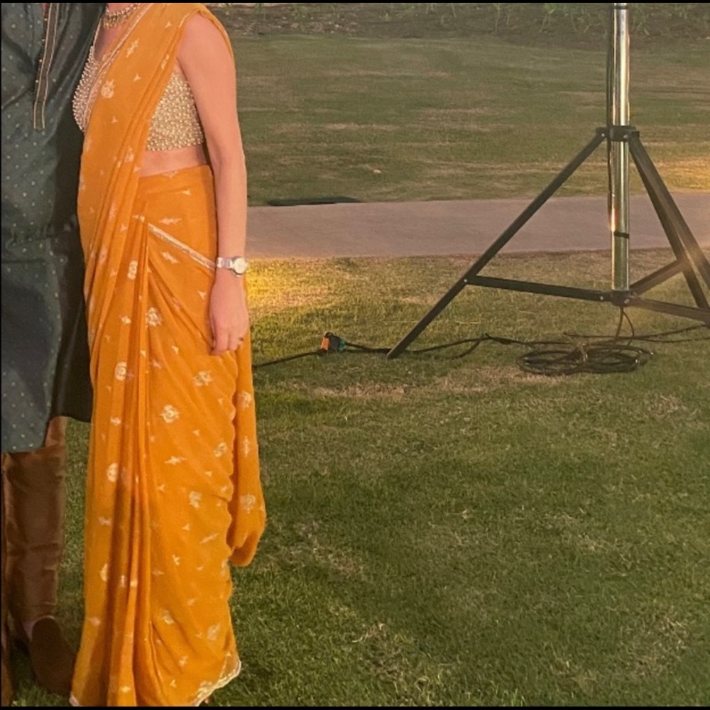 Indya Yellow Pre-Stitched Sari with Gold Blouse